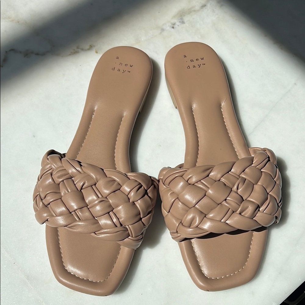 A New Day Women's Tan Braided Slide Sandals